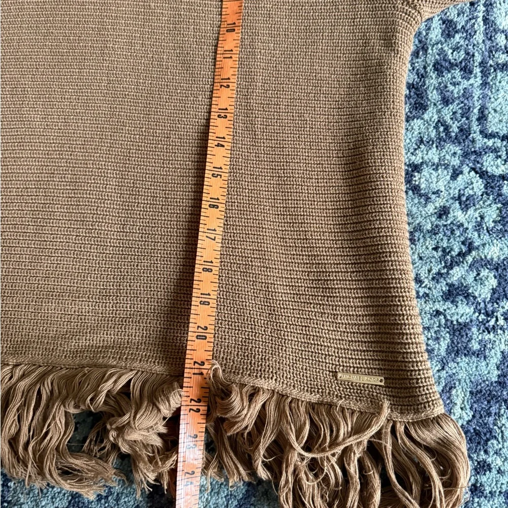 Camel Michael Kors Knit Turtle Neck Fringe Bottom Pullover Sweater Boho Size L - Picture 10 of 11